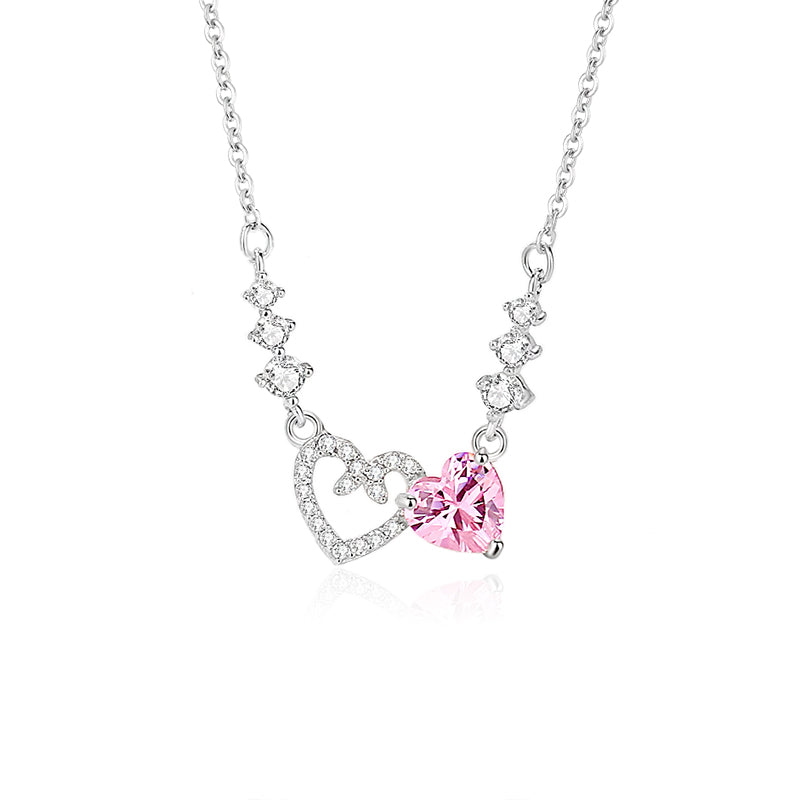 Simple Style Heart Shape Sterling Silver Polishing Plating Inlay Zircon Necklace