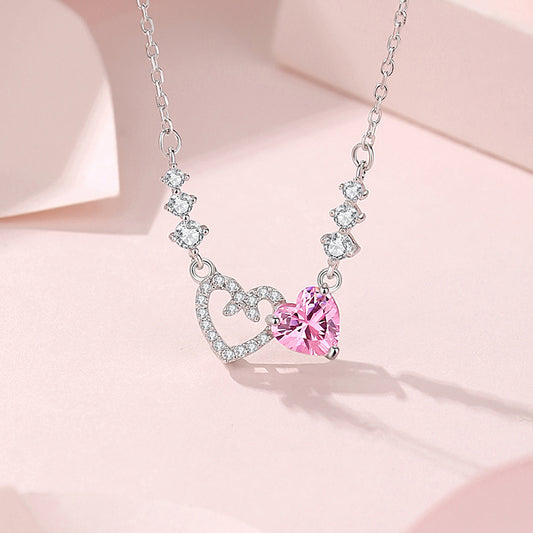 Simple Style Heart Shape Sterling Silver Polishing Plating Inlay Zircon Necklace