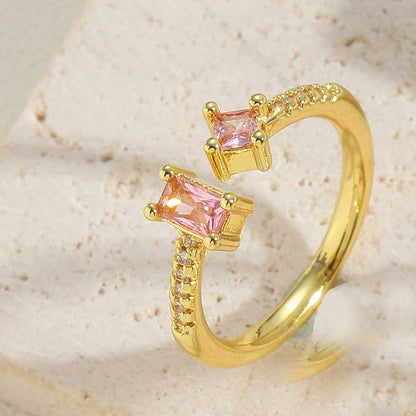 Vintage Style Simple Style Commute Rhombus Copper Plating Inlay Zircon 14k Gold Plated Open Rings