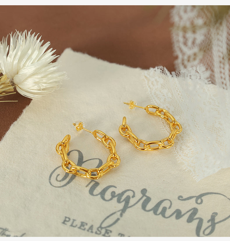 1 Pair Elegant Vintage Style C Shape Chain Plating Titanium Steel 18k Gold Plated Ear Studs