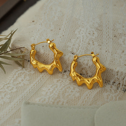 1 Pair Elegant Retro Flame Irregular Plating Titanium Steel 18k Gold Plated Hoop Earrings