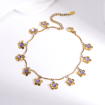 Sweet Simple Style Flower Stainless Steel Plating Inlay Zircon 18k Gold Plated Bracelets