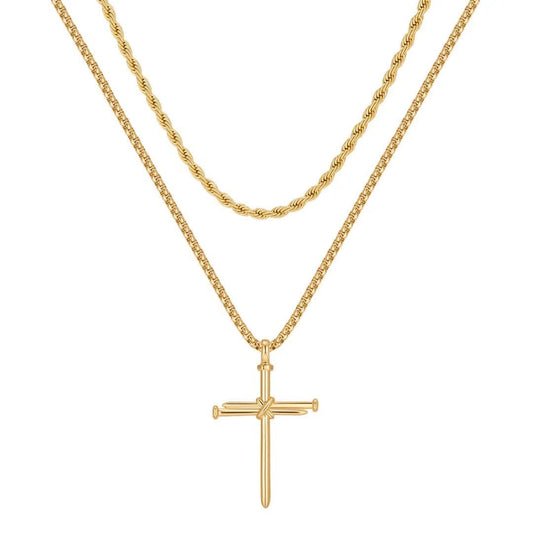 Hip-hop Vintage Style Cross Stainless Steel Layered Plating 14k Gold Plated Unisex Pendant Necklace Necklace