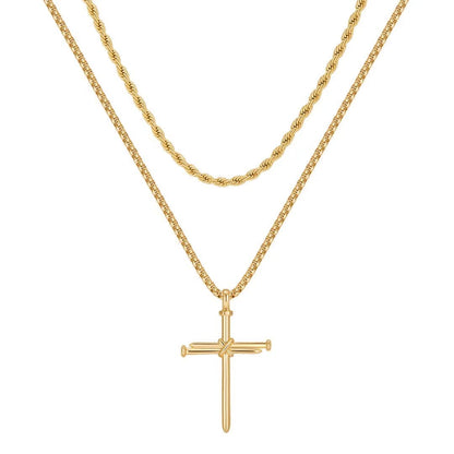 Hip-hop Vintage Style Cross Stainless Steel Layered Plating 14k Gold Plated Unisex Pendant Necklace Necklace