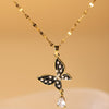 Elegant Glam Butterfly Stainless Steel Enamel Plating Inlay Artificial Pearls Zircon 18k Gold Plated Pendant Necklace
