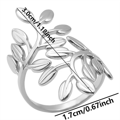 Elegant Simple Style Leaf Stainless Steel Plating 18k Gold Plated Open Rings