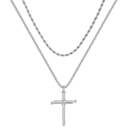 Hip-hop Vintage Style Cross Stainless Steel Layered Plating 14k Gold Plated Unisex Pendant Necklace Necklace