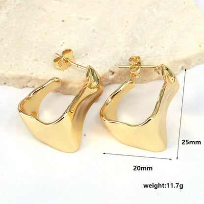 1 Pair Casual Simple Style C Shape Square Plating Hollow Out Copper 18k Gold Plated Silver Plated Ear Studs