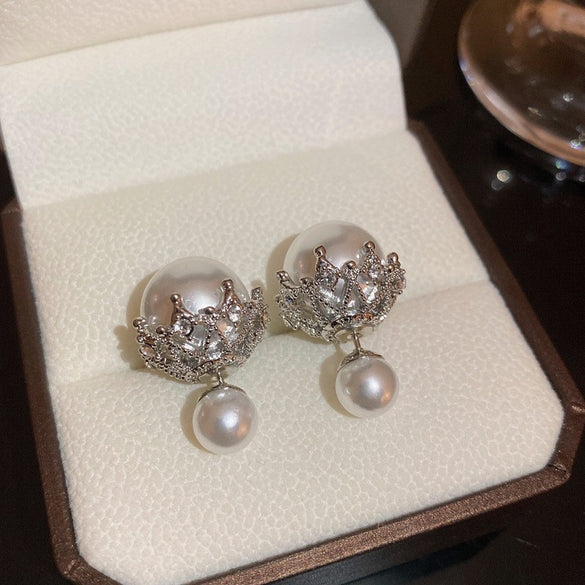 1 Pair Baroque Style Heart Shape Flower Tassel Inlay Alloy Artificial Pearls Rhinestones Drop Earrings