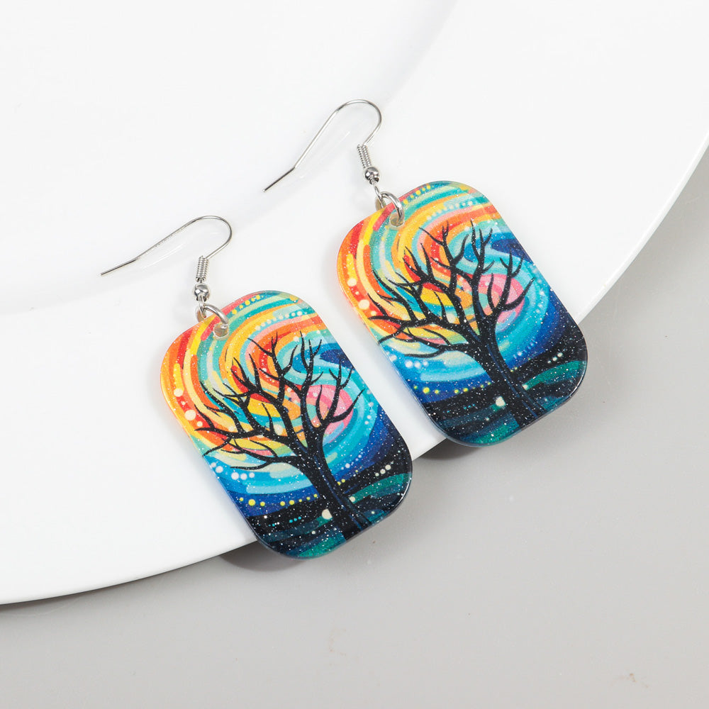 1 Pair Retro Oil Painting Arylic Drop Earrings