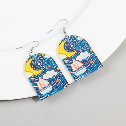 1 Pair Retro Oil Painting Arylic Drop Earrings