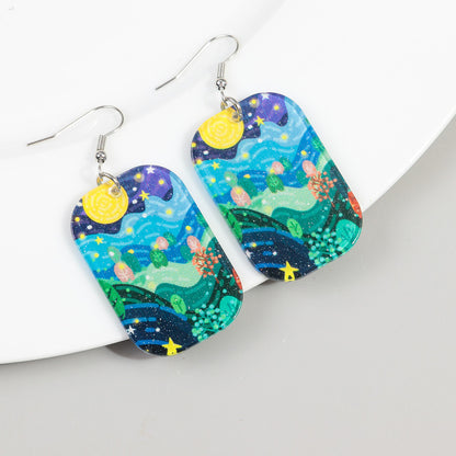 1 Pair Retro Oil Painting Arylic Drop Earrings