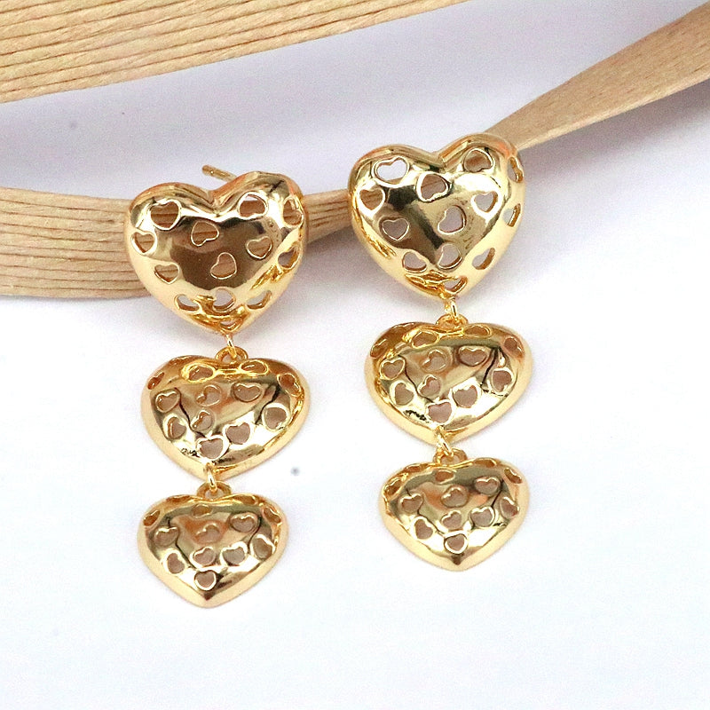 1 Pair Casual Romantic Heart Shape Plating Hollow Out Copper 18k Gold Plated Silver Plated Drop Earrings