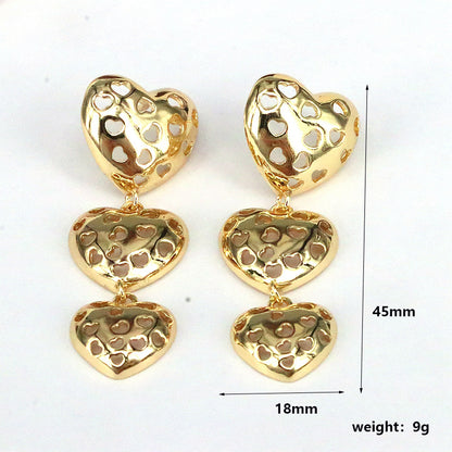 1 Pair Casual Romantic Heart Shape Plating Hollow Out Copper 18k Gold Plated Silver Plated Drop Earrings