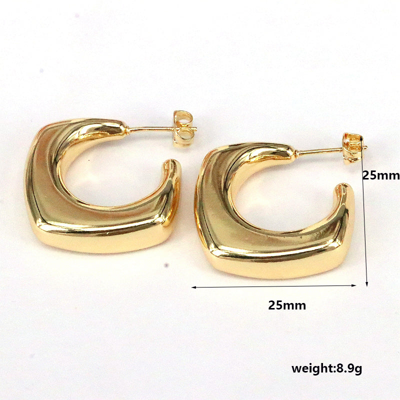 1 Pair Casual Simple Style C Shape Rhombus Plating Copper 18k Gold Plated Ear Studs