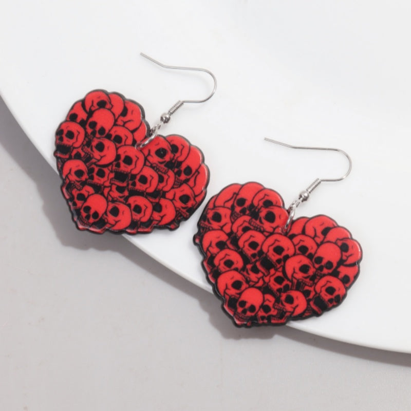 1 Pair Funny Heart Shape Skull Arylic Drop Earrings