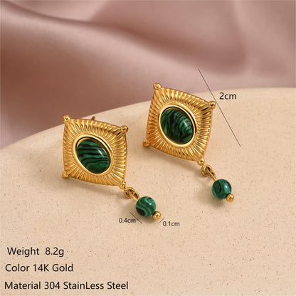 1 Pair Vintage Style Vacation C Shape Square Plating Inlay Stainless Steel Turquoise Turquoise 14k Gold Plated Drop Earrings Ear Studs