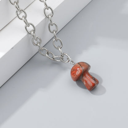 Retro Ethnic Style Mushroom Natural Stone Pendant Necklace In Bulk