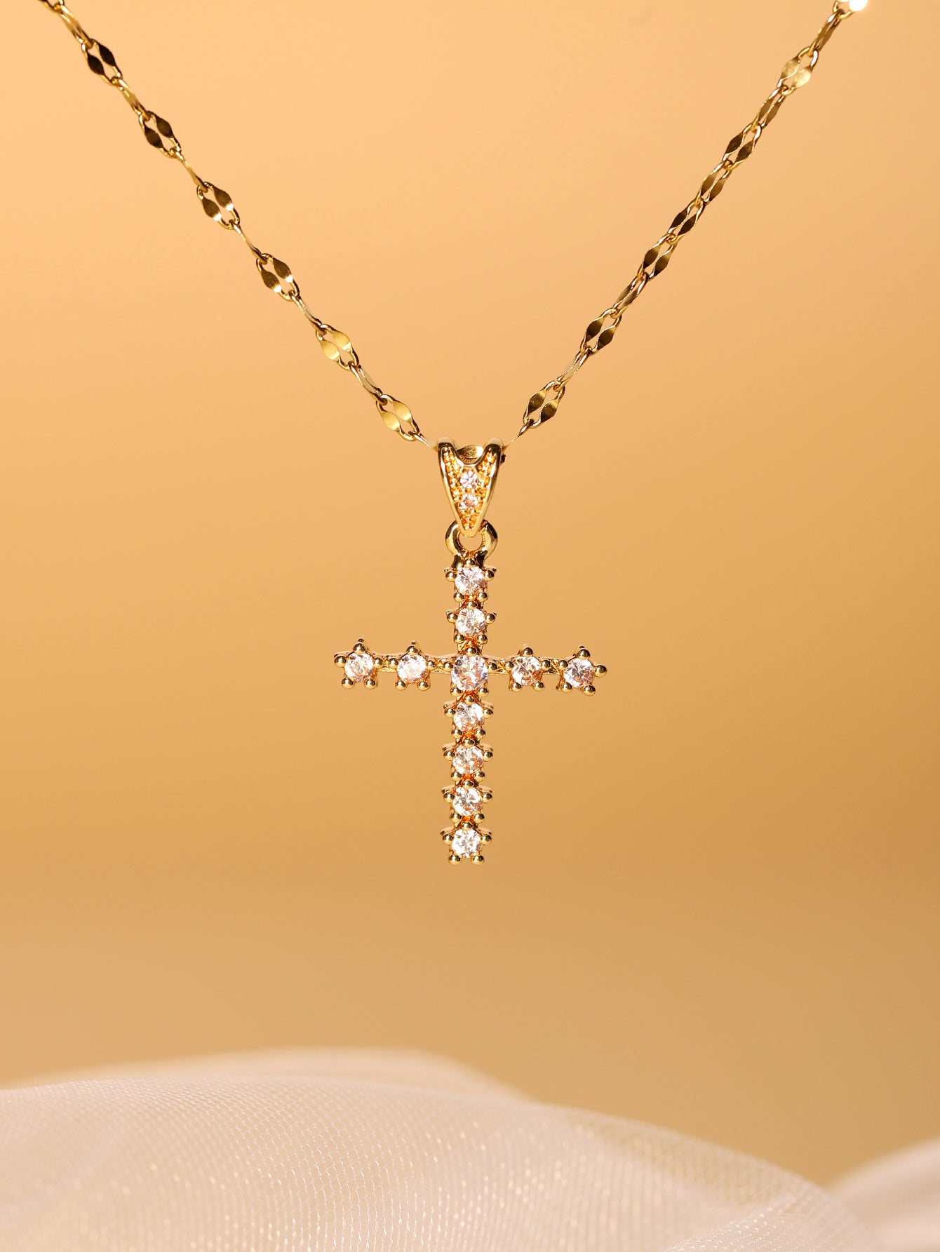 Glam Simple Style Cross Stainless Steel Plating Inlay Zircon 18k Gold Plated Pendant Necklace