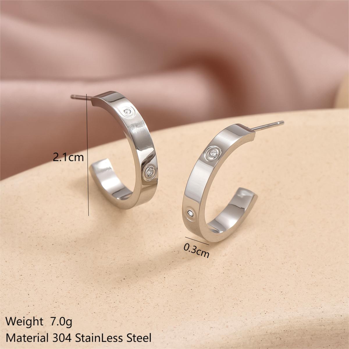 1 Pair Simple Style C Shape Plating Inlay Stainless Steel Zircon 14k Gold Plated Ear Studs