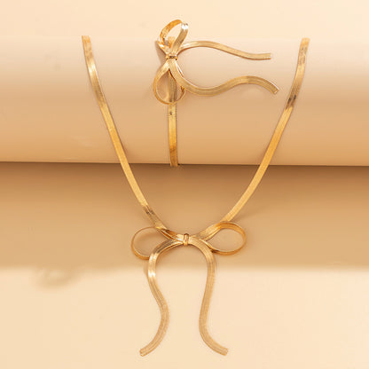 Modern Style Simple Style Bow Knot Copper Handmade Plating 18k Gold Plated Jewelry Set