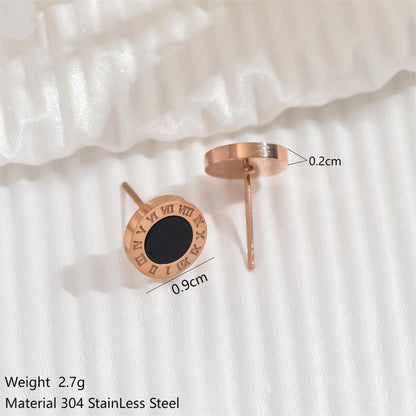 1 Pair Elegant Classic Style Roman Style Round Roman Numeral Polishing Plating Inlay Stainless Steel Acrylic Rose Gold Plated Ear Studs