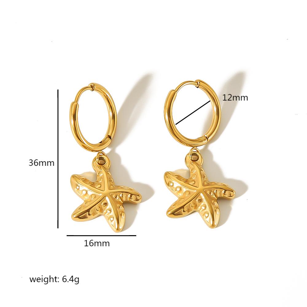 1 Pair Simple Style Starfish Shell Polishing Plating Stainless Steel 18k Gold Plated Drop Earrings