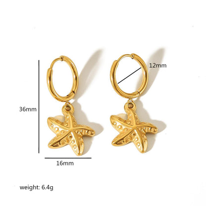 1 Pair Simple Style Starfish Shell Polishing Plating Stainless Steel 18k Gold Plated Drop Earrings