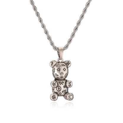 Simple Style Little Bear Stainless Steel Copper Plating Inlay Zircon Pendant Necklace