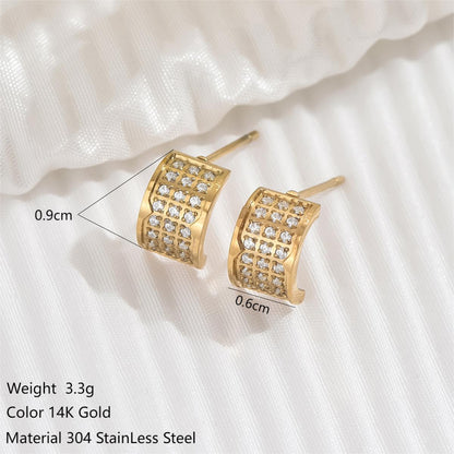 1 Pair Ig Style Simple Style C Shape Plating Inlay Stainless Steel Zircon 14k Gold Plated Ear Studs