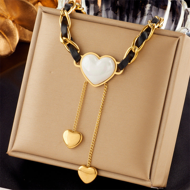 Vintage Style Simple Style Heart Shape Stainless Steel Plating Inlay Artificial Pearls 18k Gold Plated Pendant Necklace