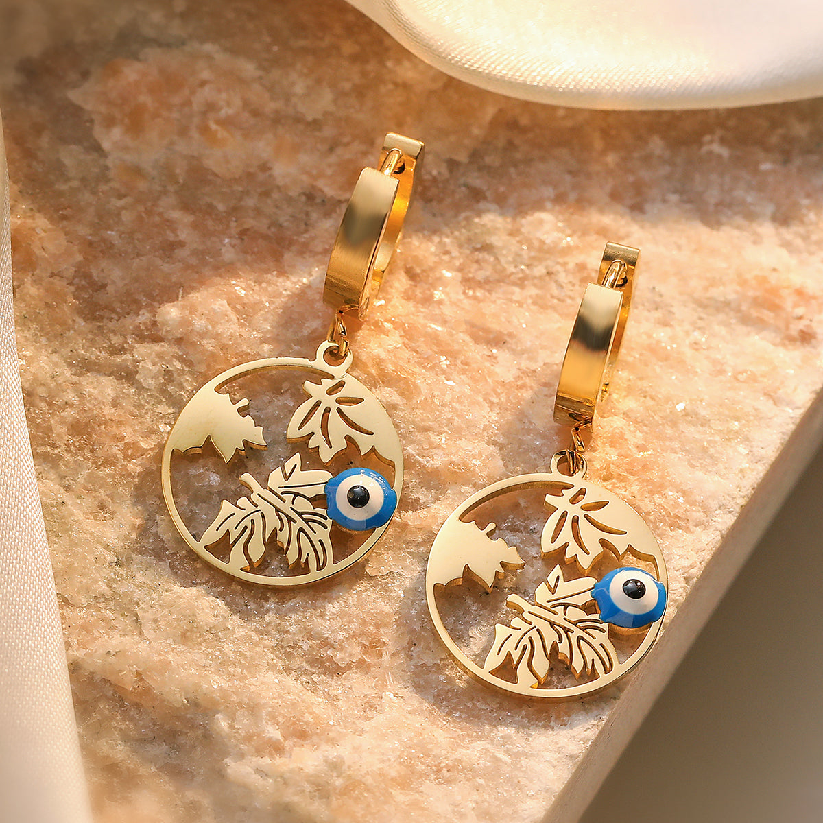 1 Pair Simple Style Devil's Eye Enamel Plating Titanium Steel 18k Gold Plated Drop Earrings