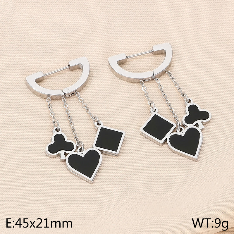 1 Pair Simple Style Square Heart Shape Chain Inlay Stainless Steel Shell Drop Earrings