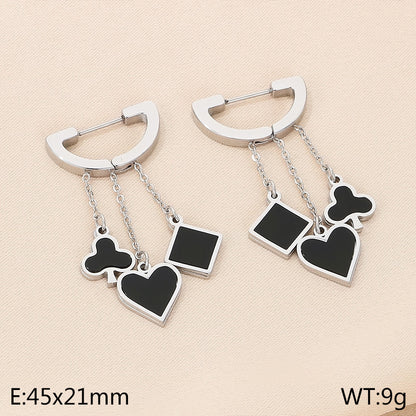 1 Pair Simple Style Square Heart Shape Chain Inlay Stainless Steel Shell Drop Earrings