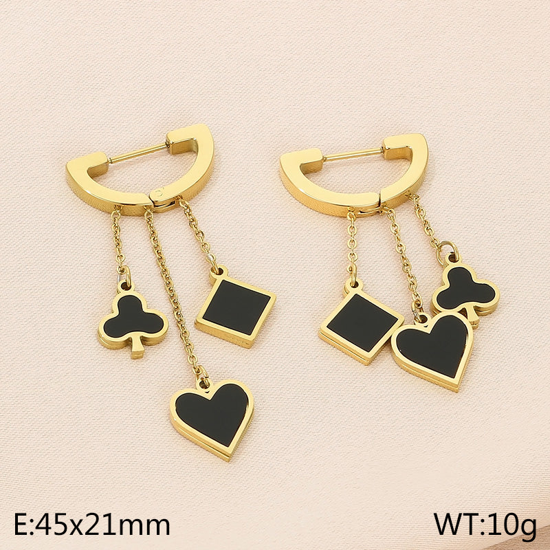 1 Pair Simple Style Square Heart Shape Chain Inlay Stainless Steel Shell Drop Earrings