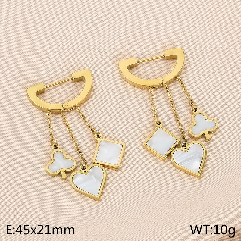 1 Pair Simple Style Square Heart Shape Chain Inlay Stainless Steel Shell Drop Earrings