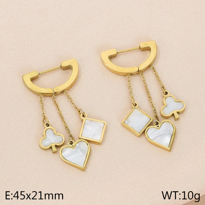 1 Pair Simple Style Square Heart Shape Chain Inlay Stainless Steel Shell Drop Earrings