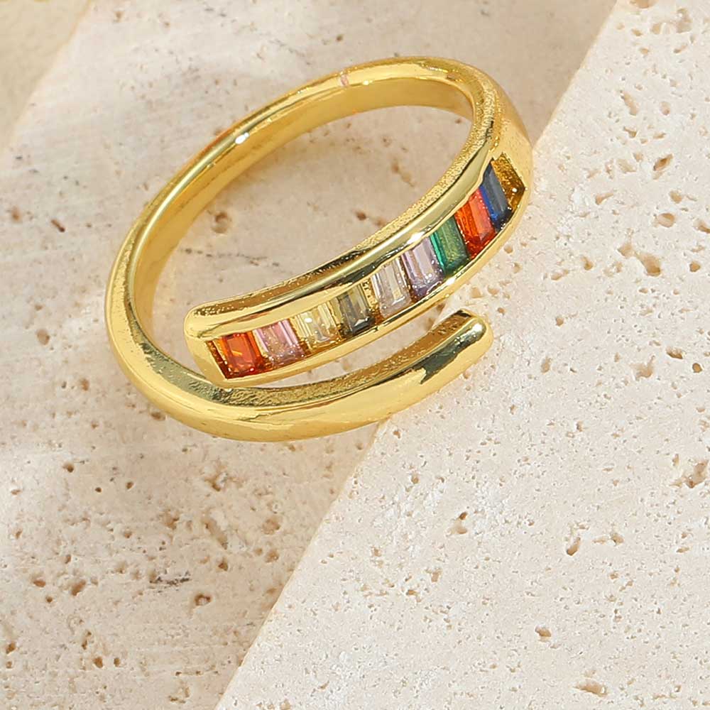 Simple Style Geometric Copper Plating Inlay Shell Zircon 14k Gold Plated Open Rings