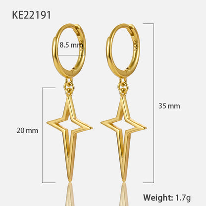 1 Pair Simple Style Streetwear Star Plating Hollow Out Sterling Silver 18k Gold Plated White Gold Plated Drop Earrings