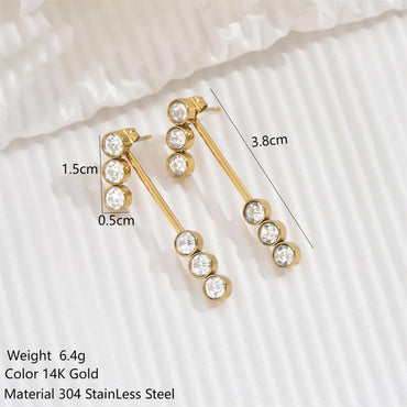 1 Pair Elegant Simple Style Round Polishing Plating Inlay Stainless Steel Zircon 14k Gold Plated Drop Earrings