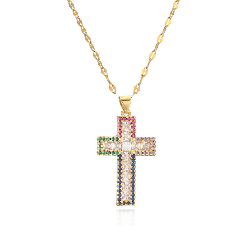 Ig Style Simple Style Cross Copper Plating Inlay Zircon Gold Plated Pendant Necklace