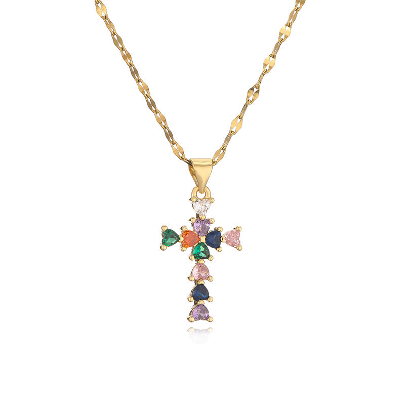 Ig Style Simple Style Cross Copper Plating Inlay Zircon Gold Plated Pendant Necklace