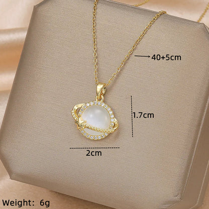 Ig Style Simple Style Electrocardiogram Wings Bow Knot Stainless Steel Copper Plating Inlay Opal Zircon Gold Plated Silver Plated Pendant Necklace