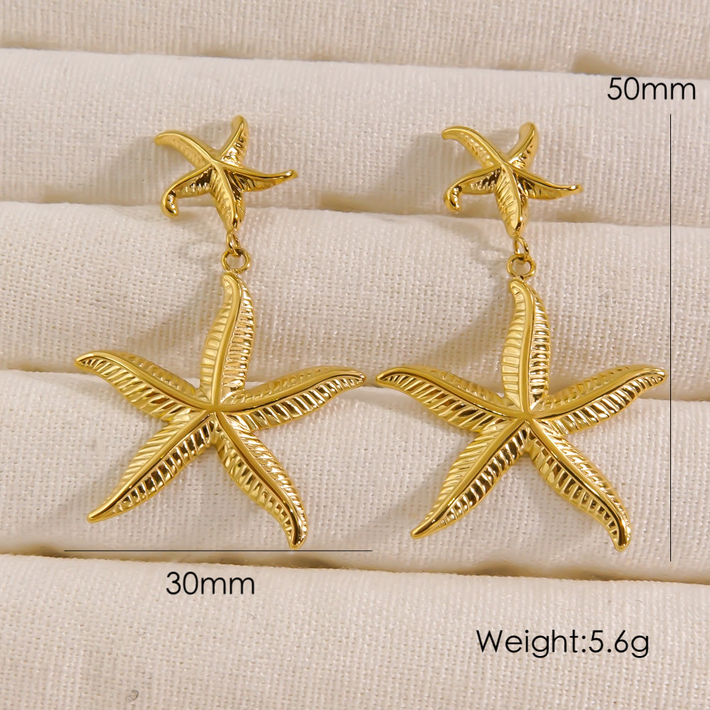 1 Pair Beach Starfish Plating Stainless Steel 14k Gold Plated Drop Earrings