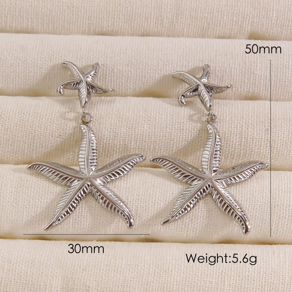 1 Pair Beach Starfish Plating Stainless Steel 14k Gold Plated Drop Earrings