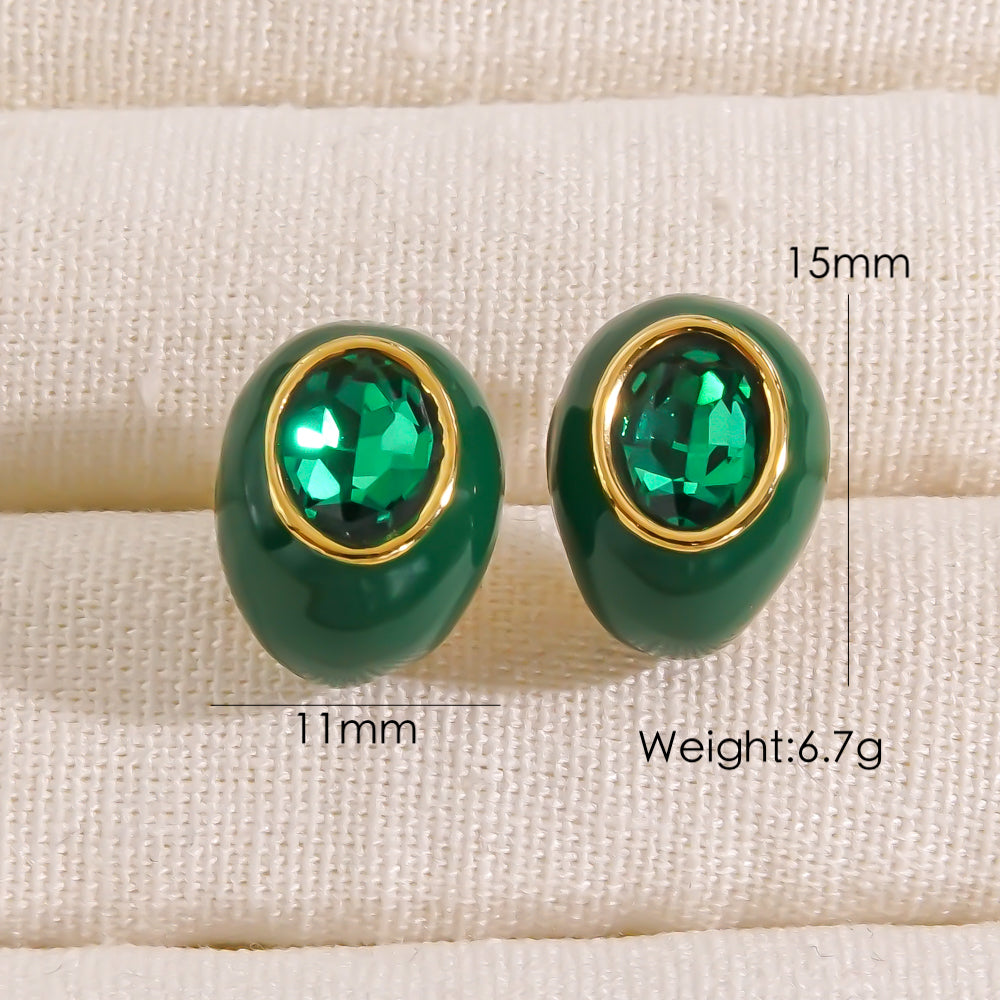 1 Pair Elegant Glam Simple Style Geometric Enamel Plating Inlay Stainless Steel Zircon 14k Gold Plated Ear Studs