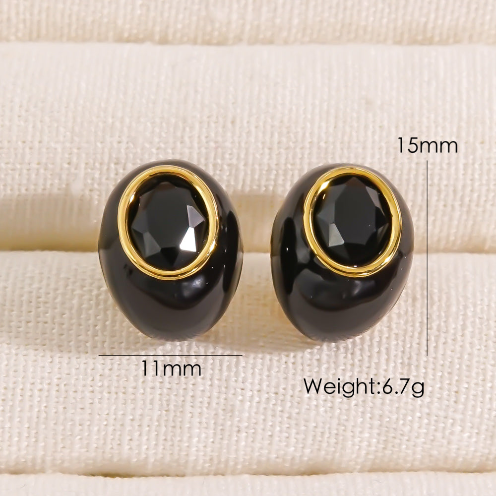 1 Pair Elegant Glam Simple Style Geometric Enamel Plating Inlay Stainless Steel Zircon 14k Gold Plated Ear Studs