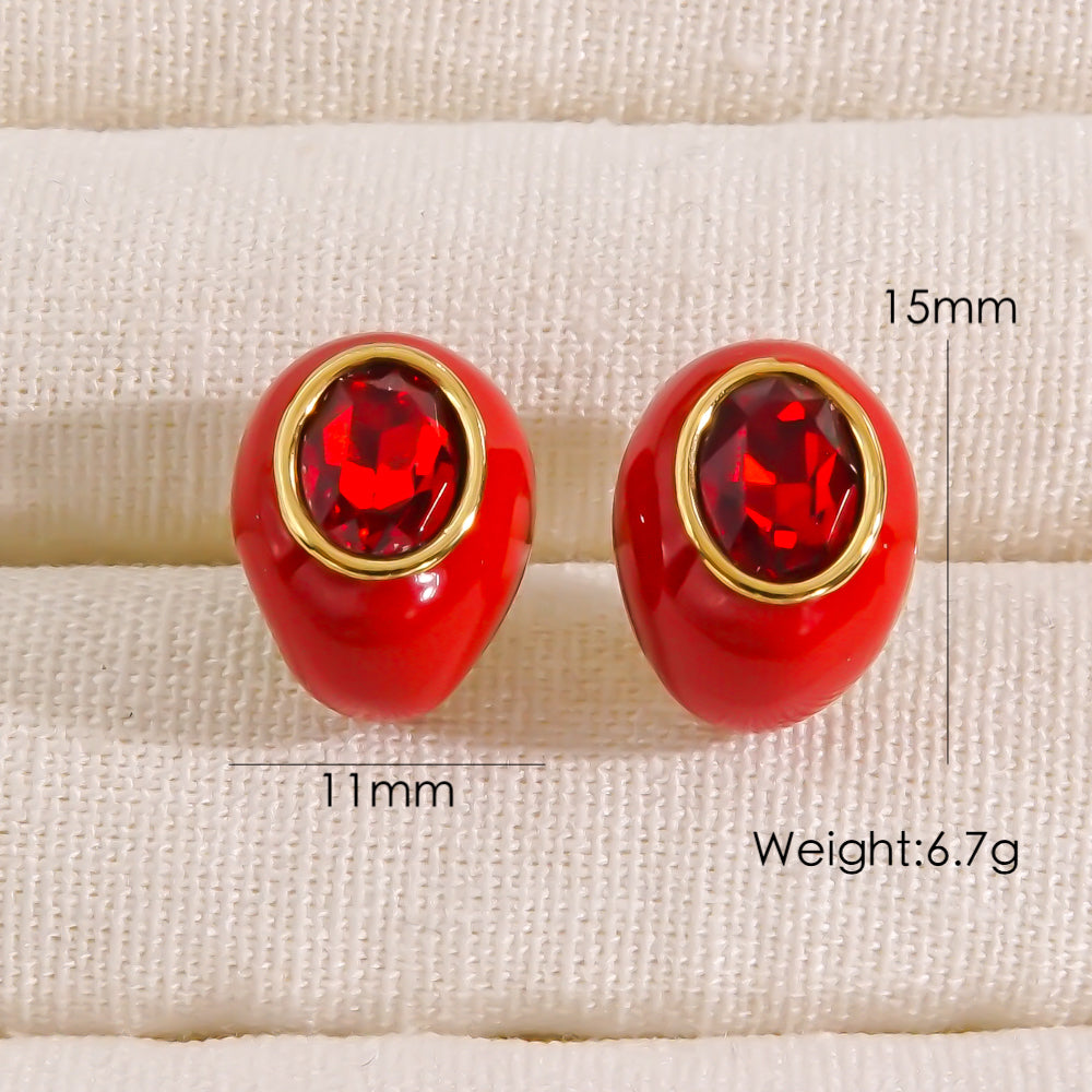 1 Pair Elegant Glam Simple Style Geometric Enamel Plating Inlay Stainless Steel Zircon 14k Gold Plated Ear Studs