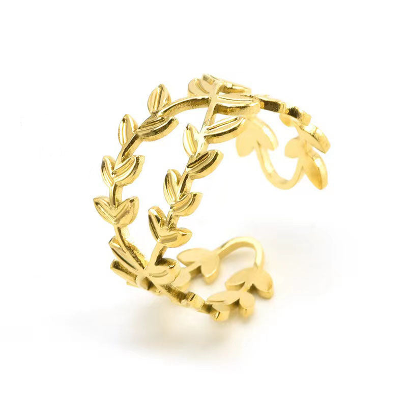 Casual French Style Leaf Stainless Steel Plating 18k Gold Plated Open Rings