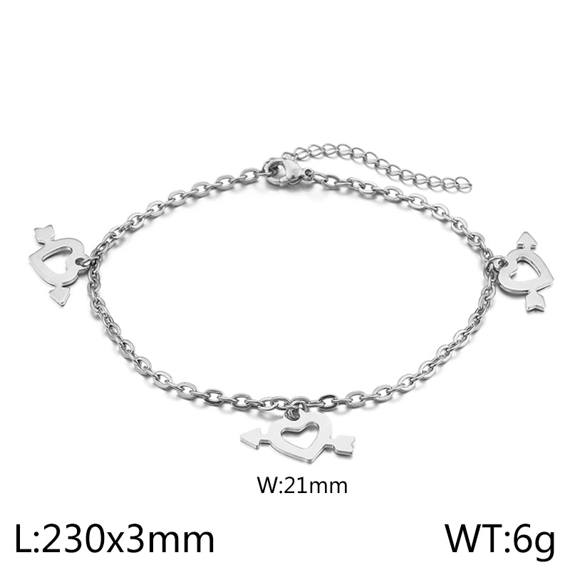 Simple Style Heart Shape Titanium Steel Valentine's Day Women's Anklet